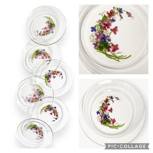 Vintage Set of 6 Clear Avon Arcoroc Made in France Wild Violet Glass Plates